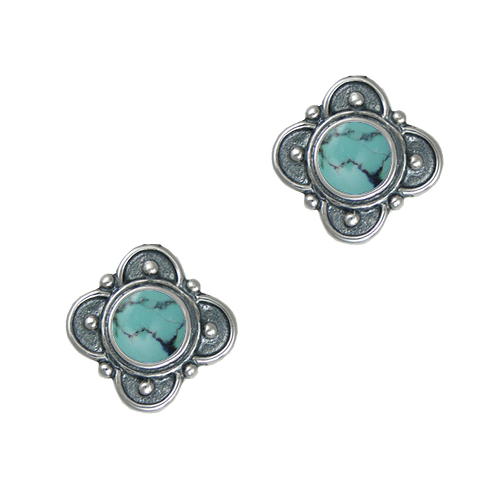 Sterling Silver Designer Post Stud Earrings With Chinese Turquoise